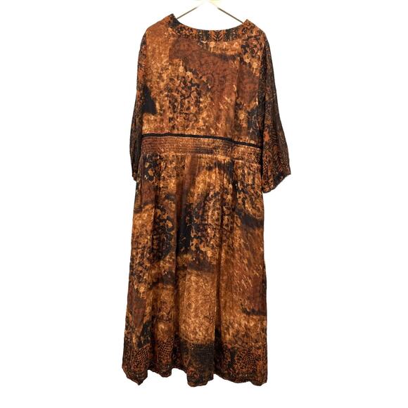 Soft Surroundings Womens Size 18W Orange Black Kaftan Maxi Boho Festival Dress - Picture 2 of 14